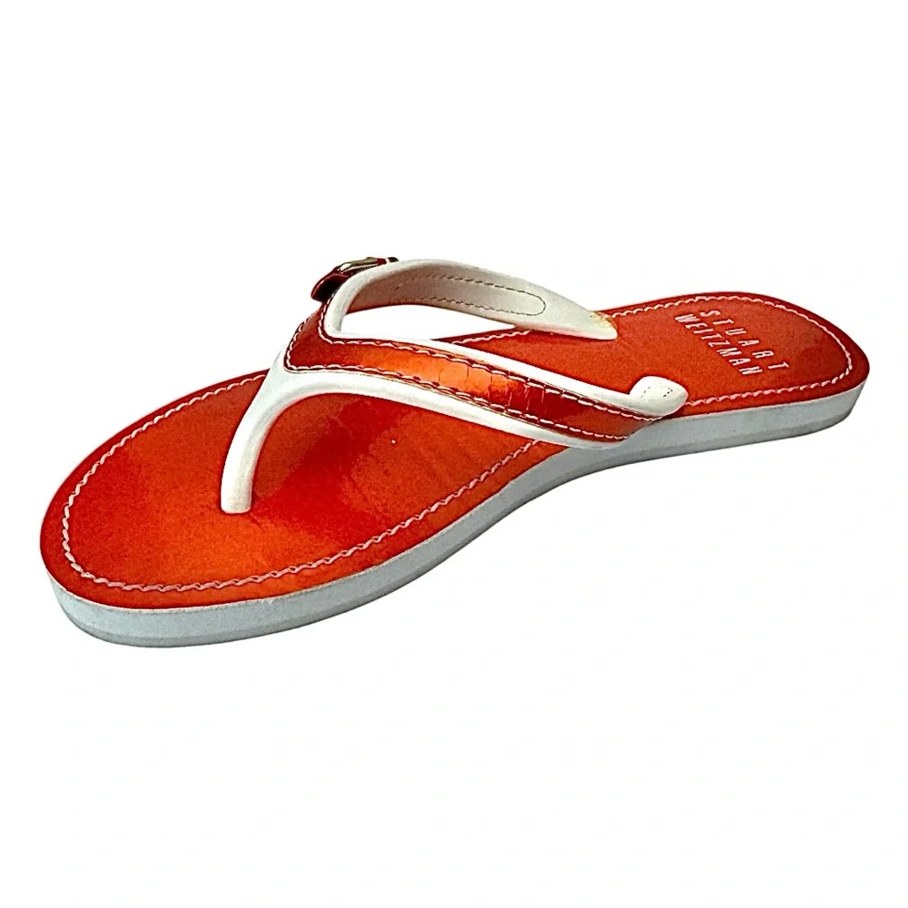 Stuart Weitzman Orange White Thong Sandals Women’s Size 6M Beach Flip Flops